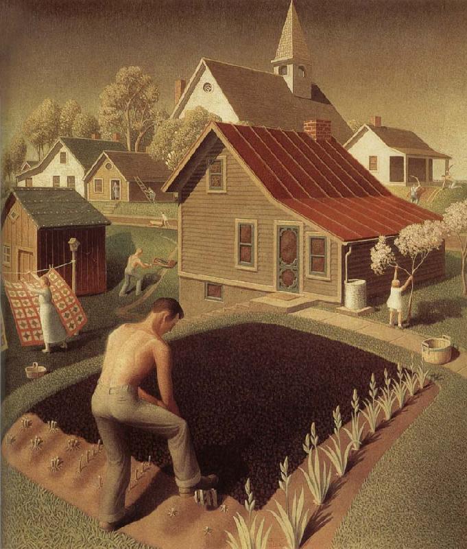 Grant Wood Town Spring oil painting image